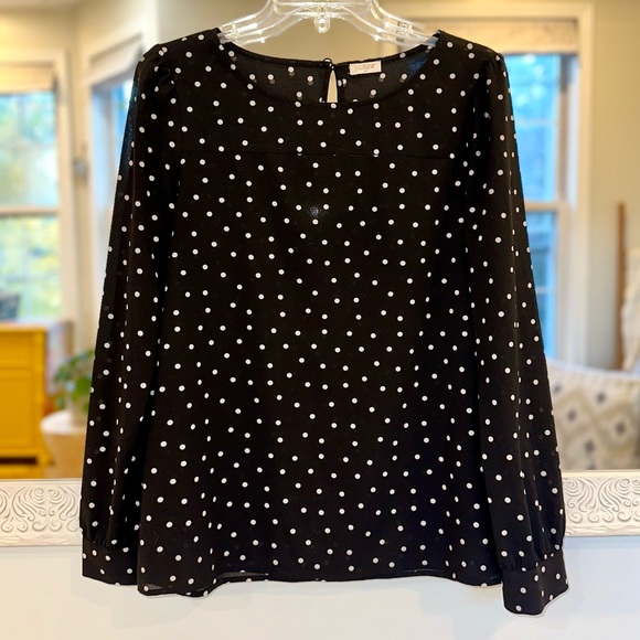 J. Crew Long Sleeve Polka Dot Black & White Blouse Top S - Picture 6 of 8